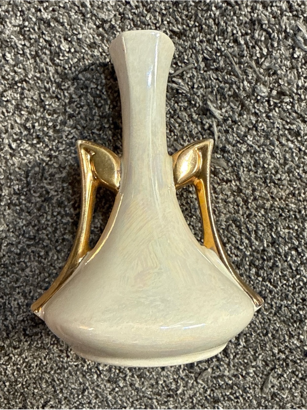 Pioneer Pottery Co. USA Lusterware Pearlized Bud Vase Gold Warranted Handles